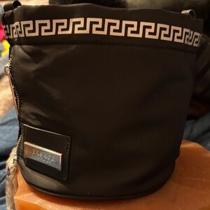 Versace Black Bag with Silver Logo Plate